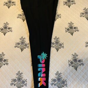 PINK Victoria's Secret woman’s Black Leggings with Multicolor Logo